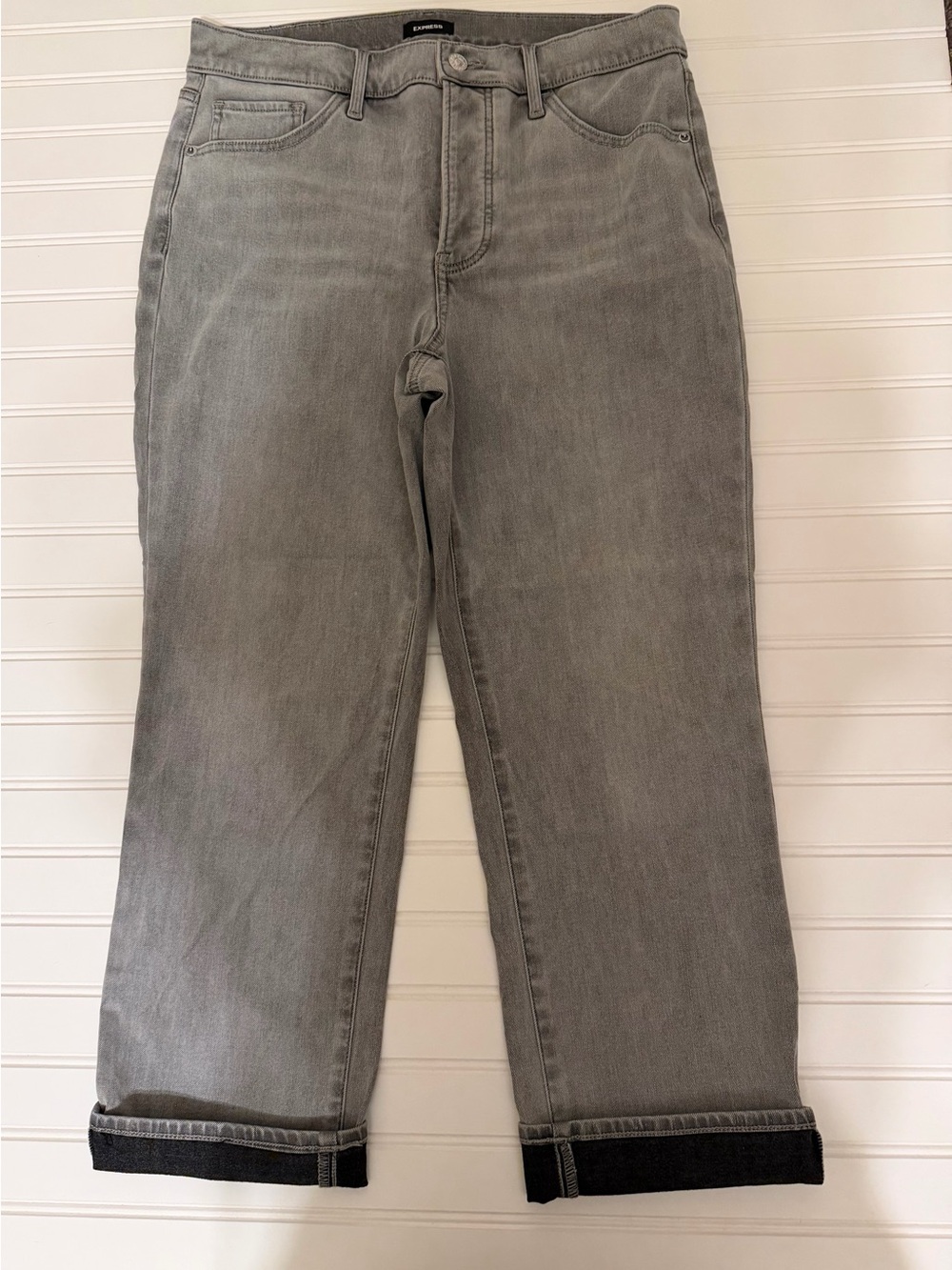 Express Women's Gray Straight-Leg Ankle Jeans w/ Cuff Size 12